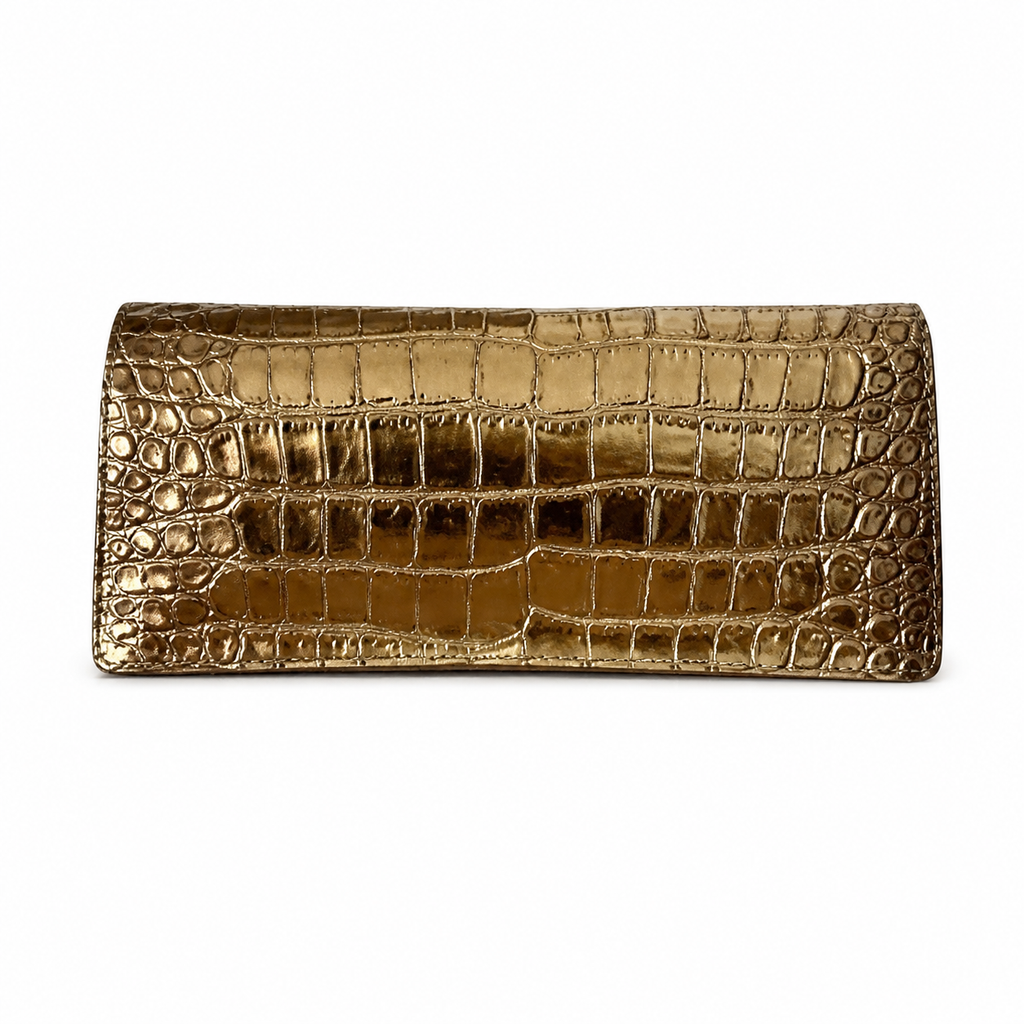 Chanel Gold Croc-Embossed Clutch Bag