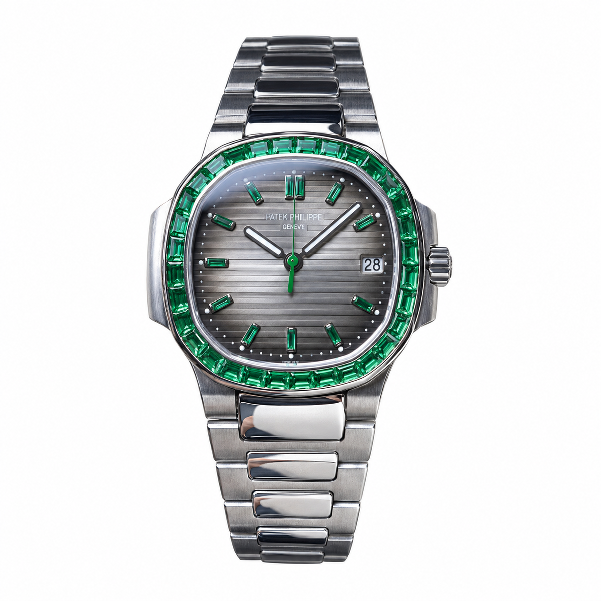 Patek Philippe Nautilus Emerald Baguette Steel Black Dial