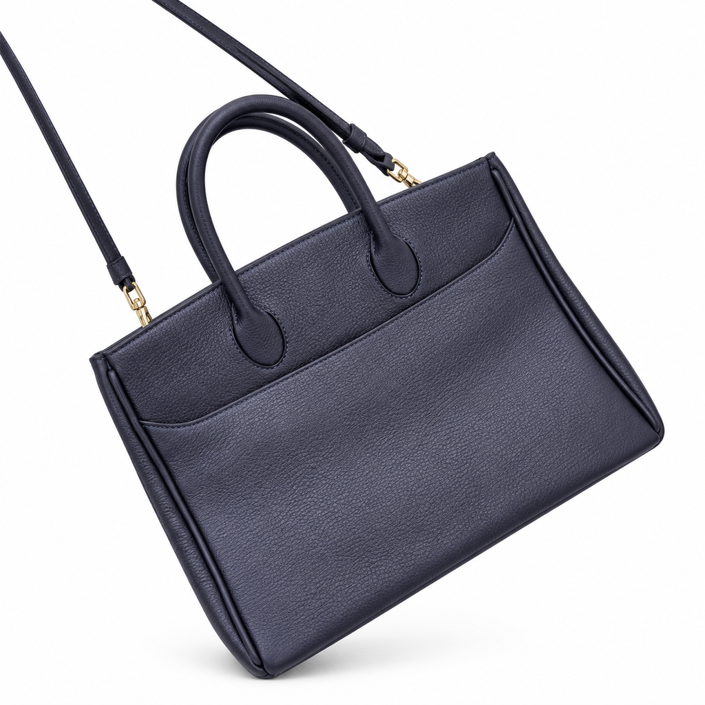 Burberry Navy Textured Tote with Top Handles