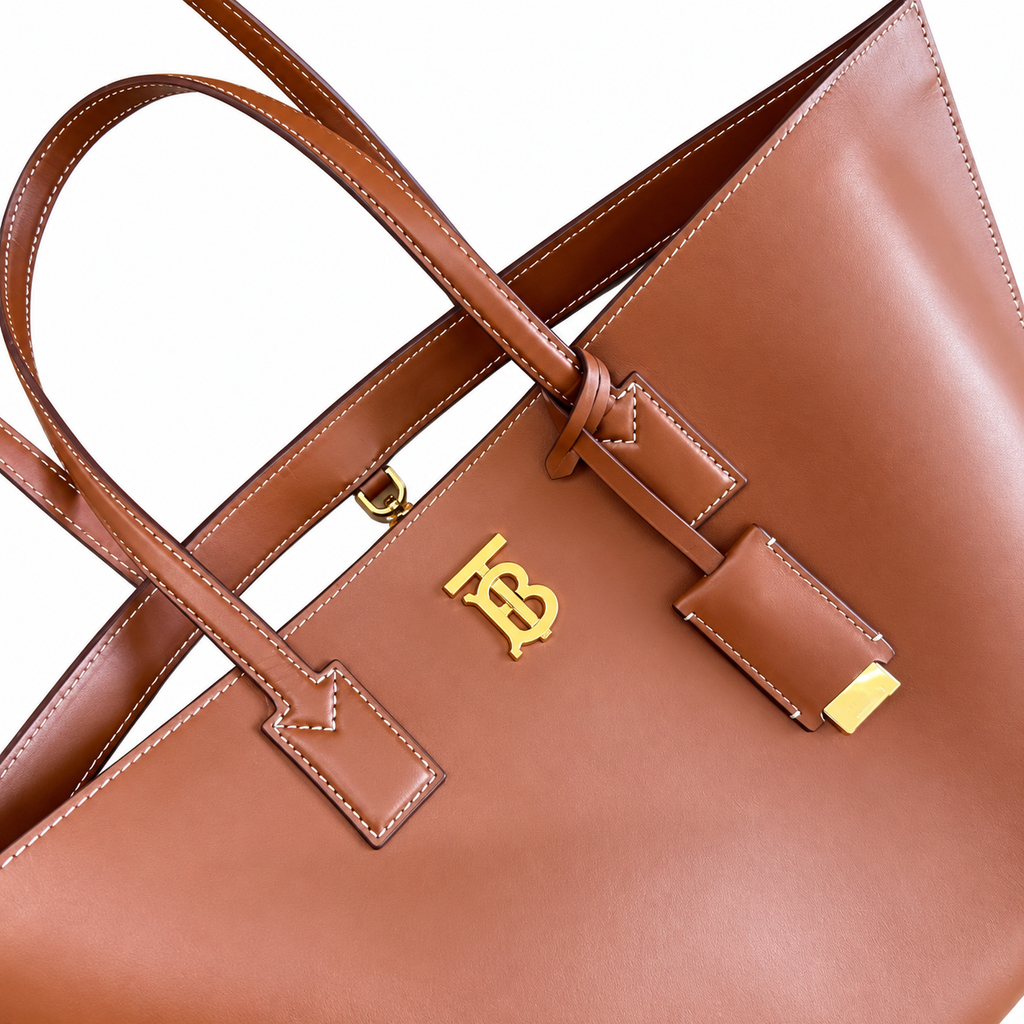 Burberry Tan Leather Tote with Shoulder Handles