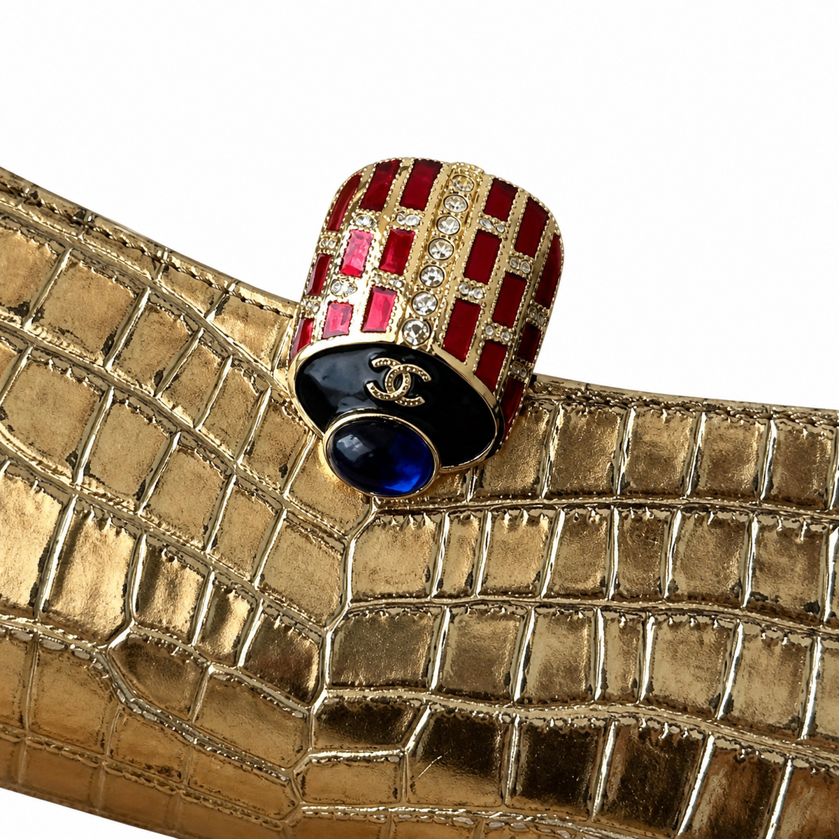 Chanel Gold Croc-Embossed Clutch Bag