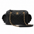 Chanel Quilted Black Caviar Leather Shoulder Bag with Gold CC Logo