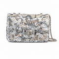 Chanel Classic Flap Bag in Silver and Gold Mixed Sequin with Silver Chain