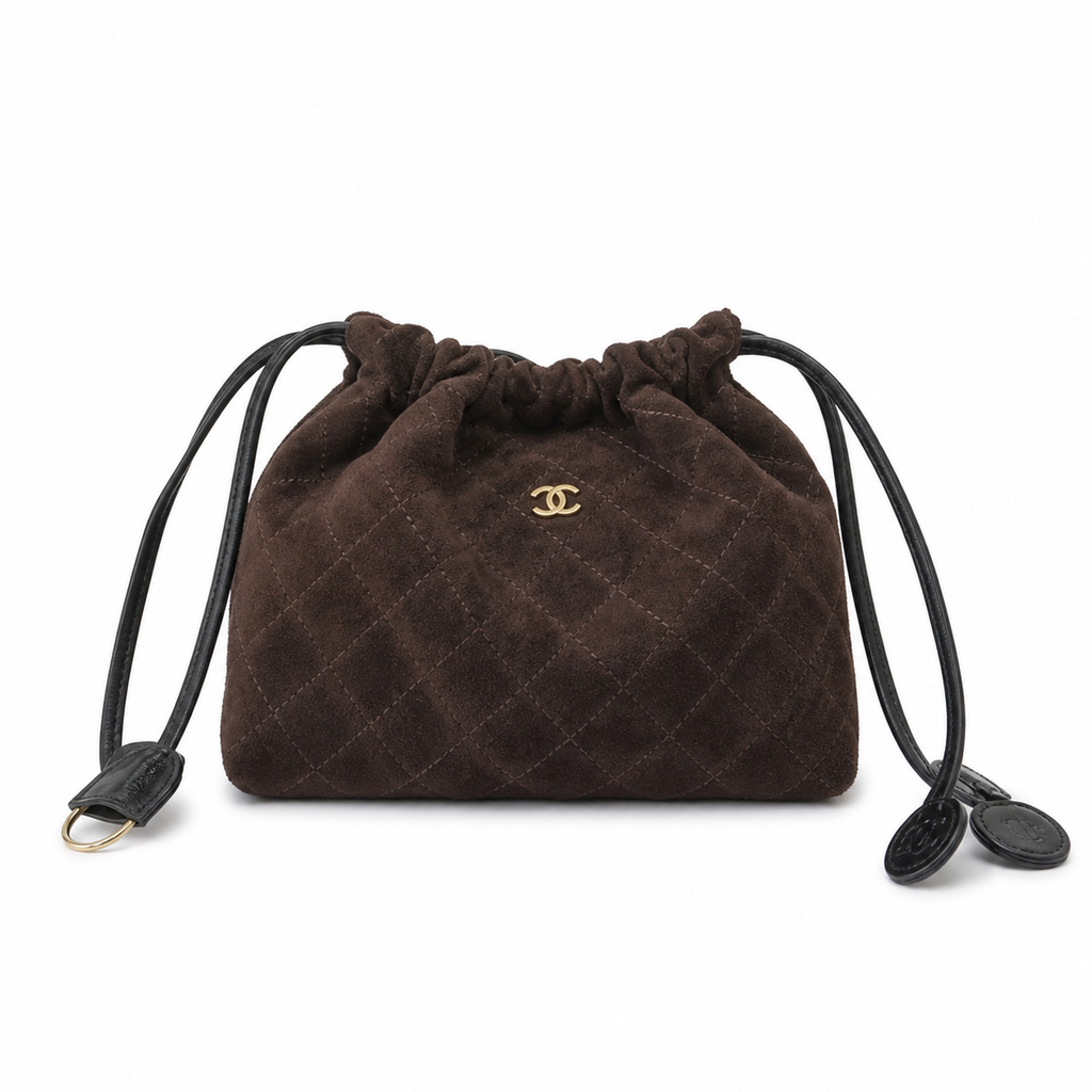 Chanel Brown Quilted Drawstring Bucket Bag