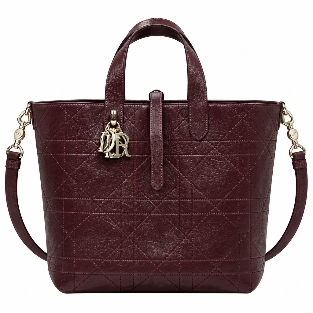 Dior Toujours Mini Tote in Burgundy Quilted Leather with Gold CD Charm