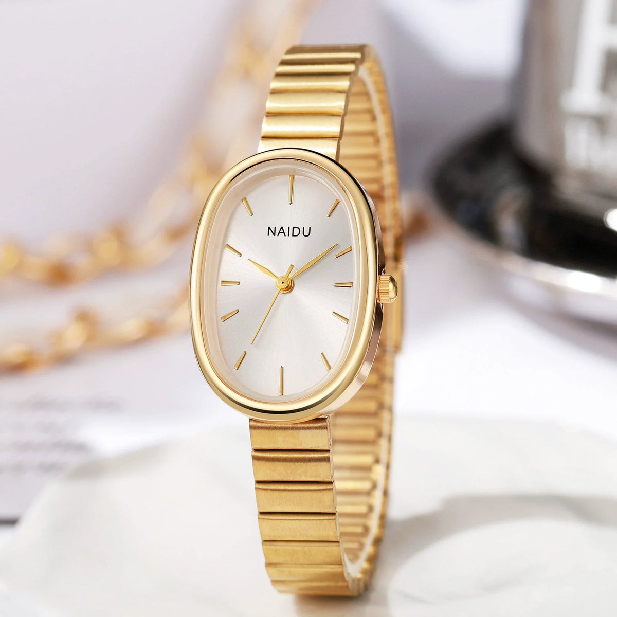 Women's Minimalist Square Watch – Gold Thin Case White Dial