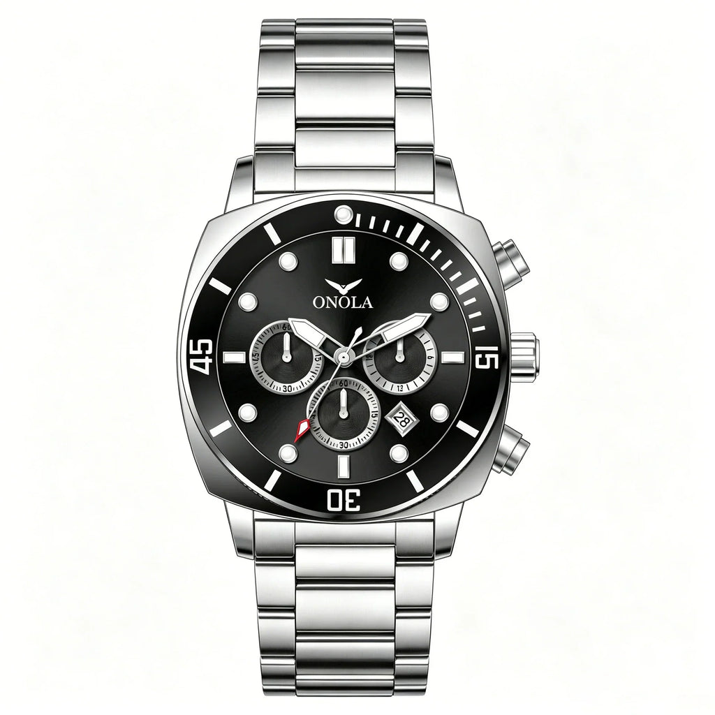 ONOLA Chronograph — Stainless Steel, Black Dial & Steel Bracelet, Men