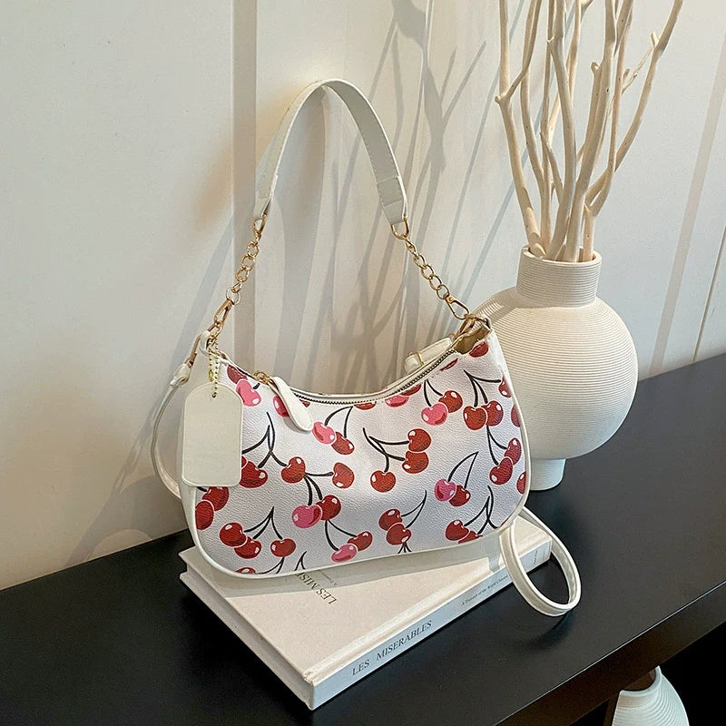 Cherry Print Hobo Shoulder Bag